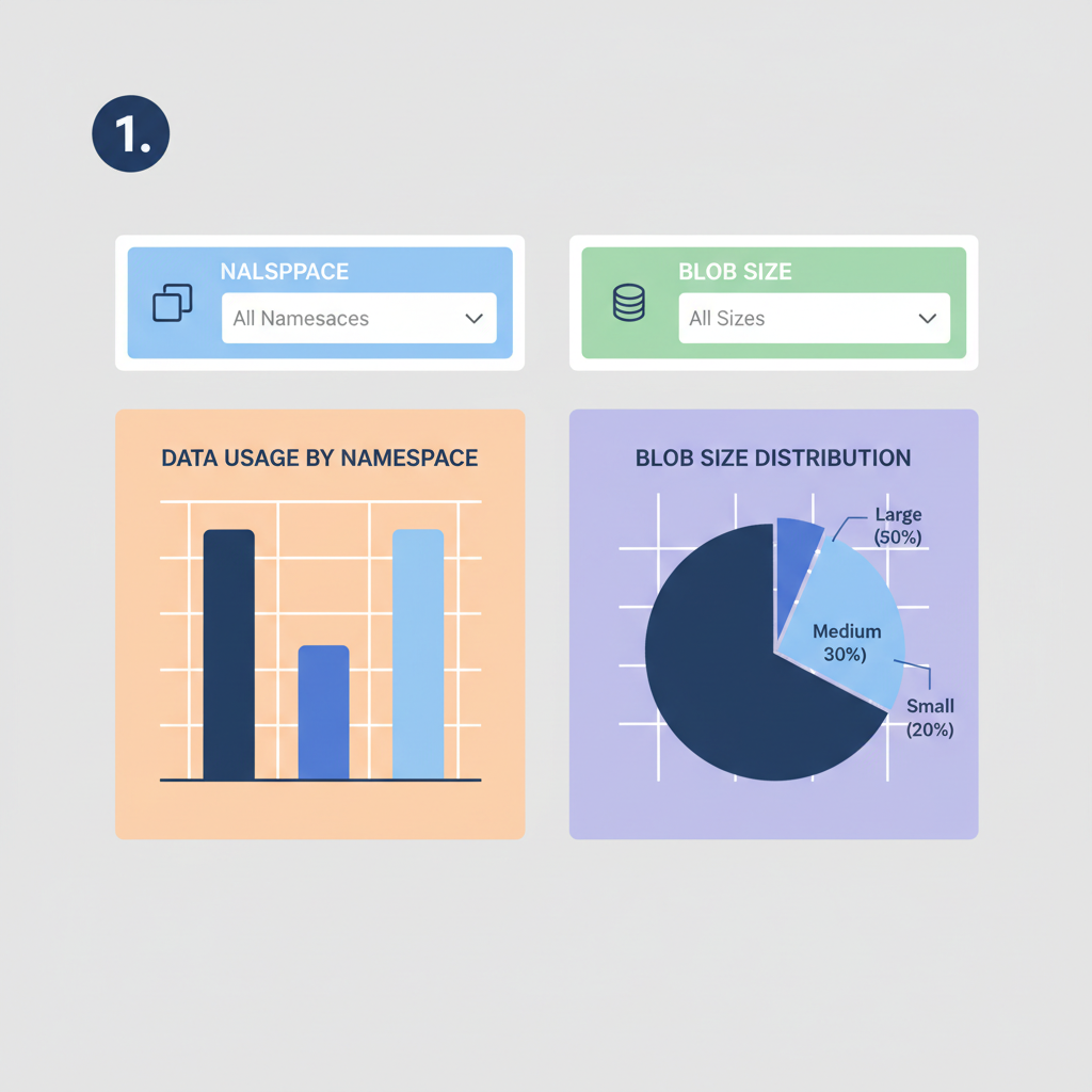 dashboard filters for namespaces and blob sizes, charts