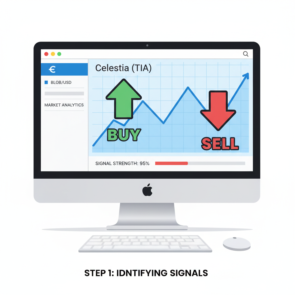 trading signals on screen highlighting buy/sell arrows for Celestia blobs