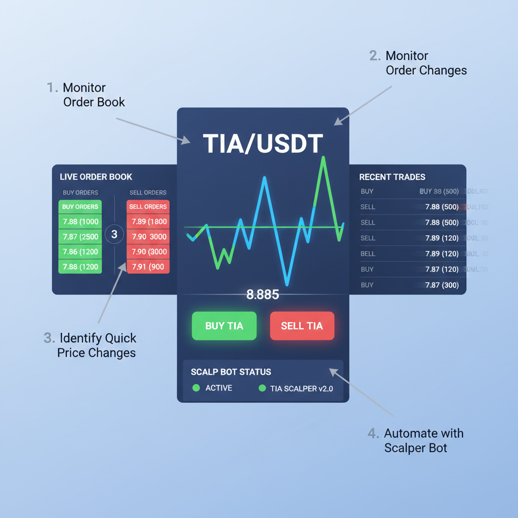 fast-paced trading interface executing Celestia TIA scalps with order books